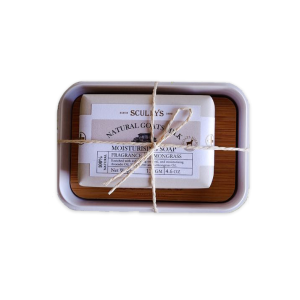 Hand-Finished Moisturising Soap & Soap Tray - Natural Goat's Milk Lemongrass Soap 130gm